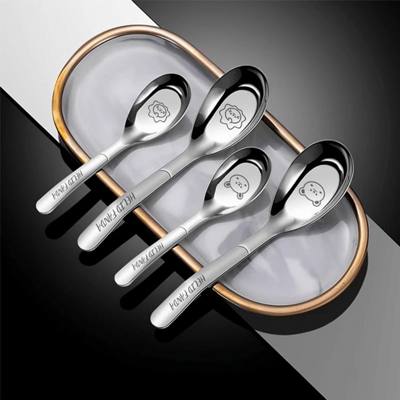 Cute Stainless Steel Dessert Spoon Set Long Handle Soup Spoons For Kids 11