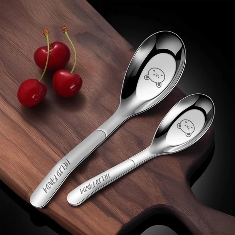 Cute Stainless Steel Dessert Spoon Set Long Handle Soup Spoons For Kids 12