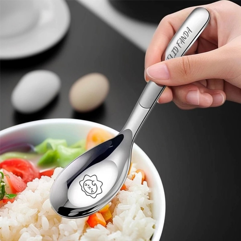 Cute Stainless Steel Dessert Spoon Set Long Handle Soup Spoons For Kids 13