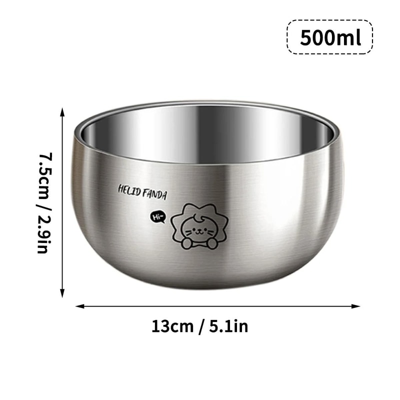 Stainless Steel Kids Bowl Double Layer Anti Scalding Rice Soup Bowl 6