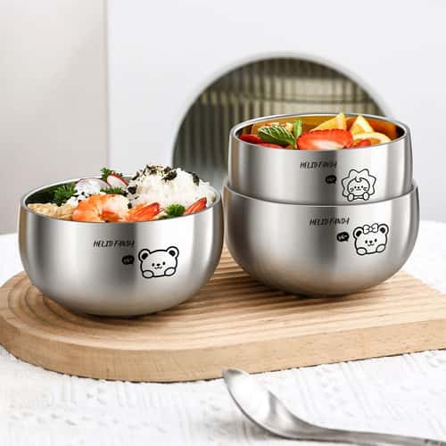 Stainless Steel Kids Bowl Double Layer Anti Scalding Rice Soup Bowl