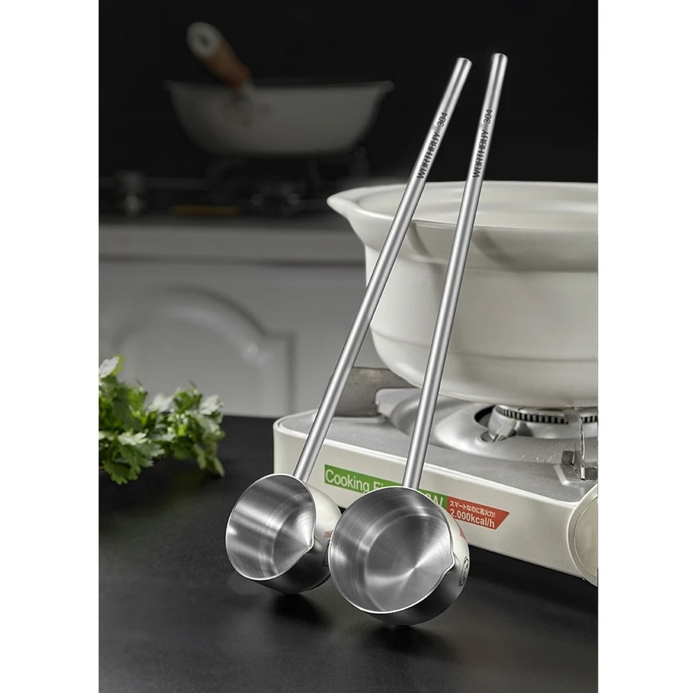 Stainless Steel Oil Pouring Spoon Long Handle Anti Scalding Seasoning Spoon 0