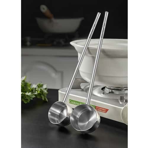 Stainless Steel Oil Pouring Spoon Long Handle Anti Scalding Seasoning Spoon