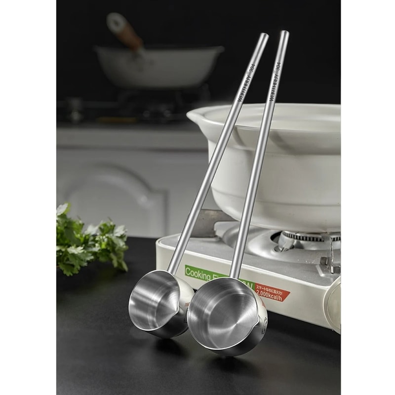 Stainless Steel Oil Pouring Spoon Long Handle Anti Scalding Seasoning Spoon 0