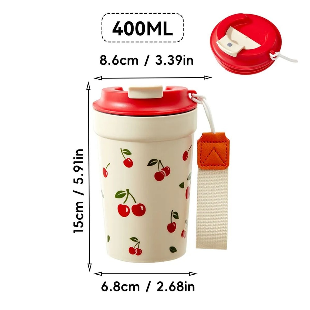Cherry Pattern Plastic Coffee Mug Leak Proof Portable Travel Tumbler 2