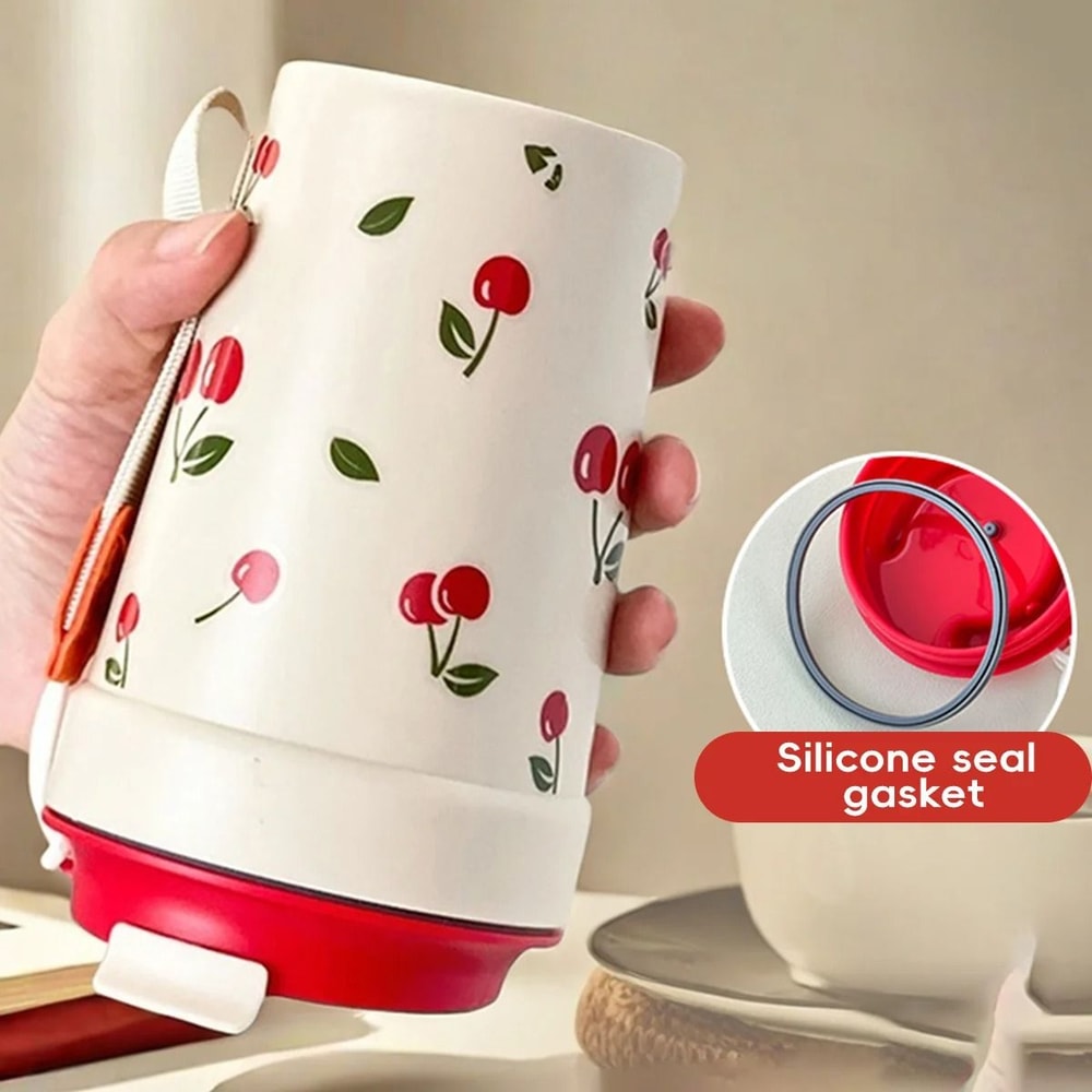 Cherry Pattern Plastic Coffee Mug Leak Proof Portable Travel Tumbler 4