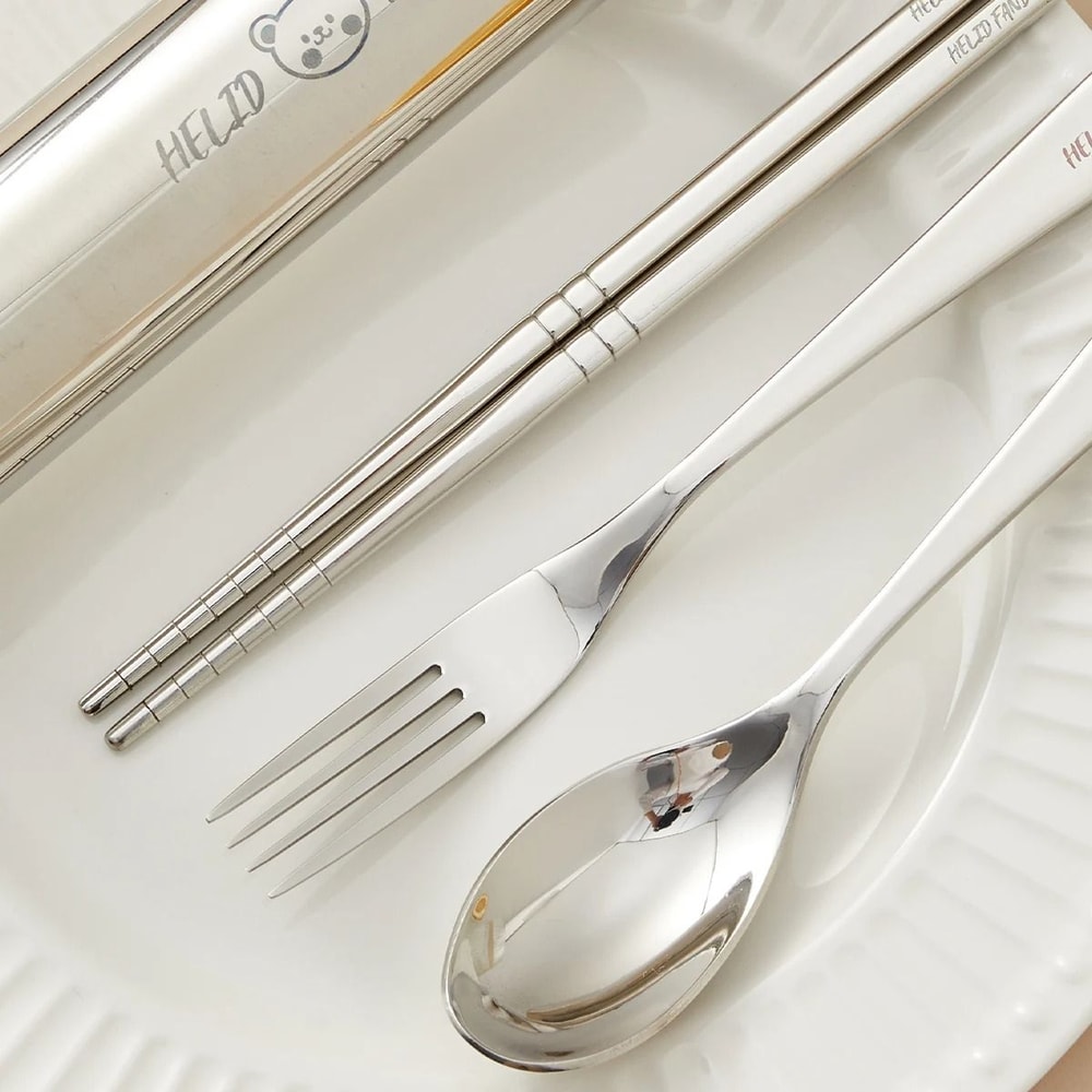 Portable Stainless Steel Cutlery Set With Case Fork Spoon Chopsticks 5