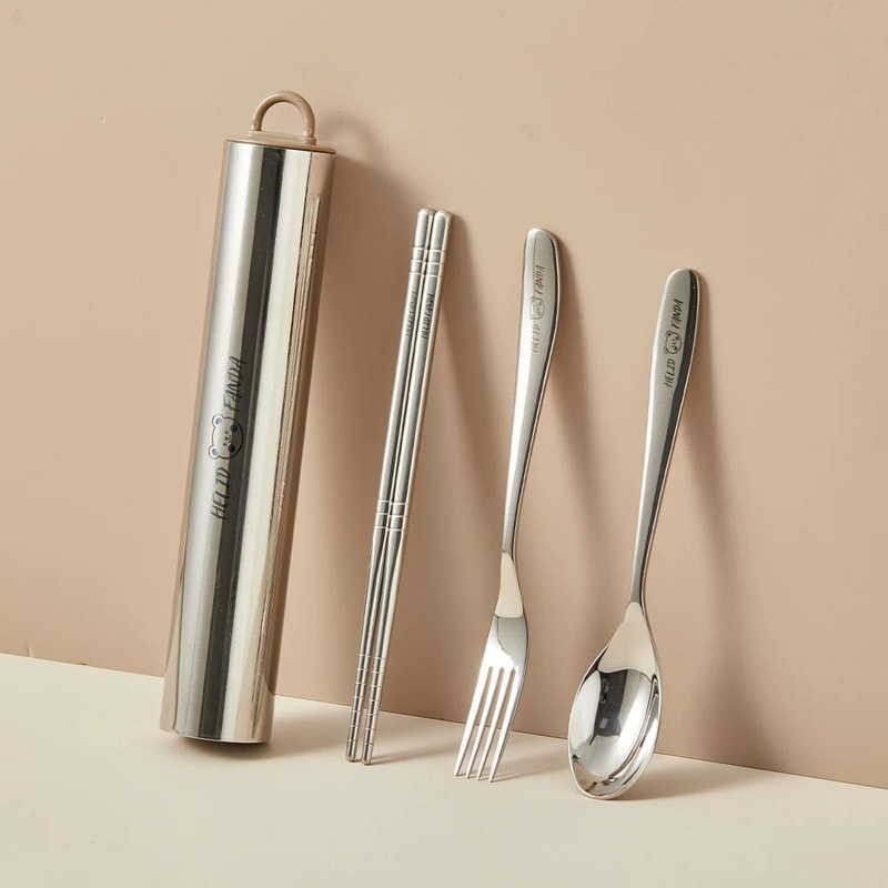 Portable Stainless Steel Cutlery Set With Case Fork Spoon Chopsticks 8