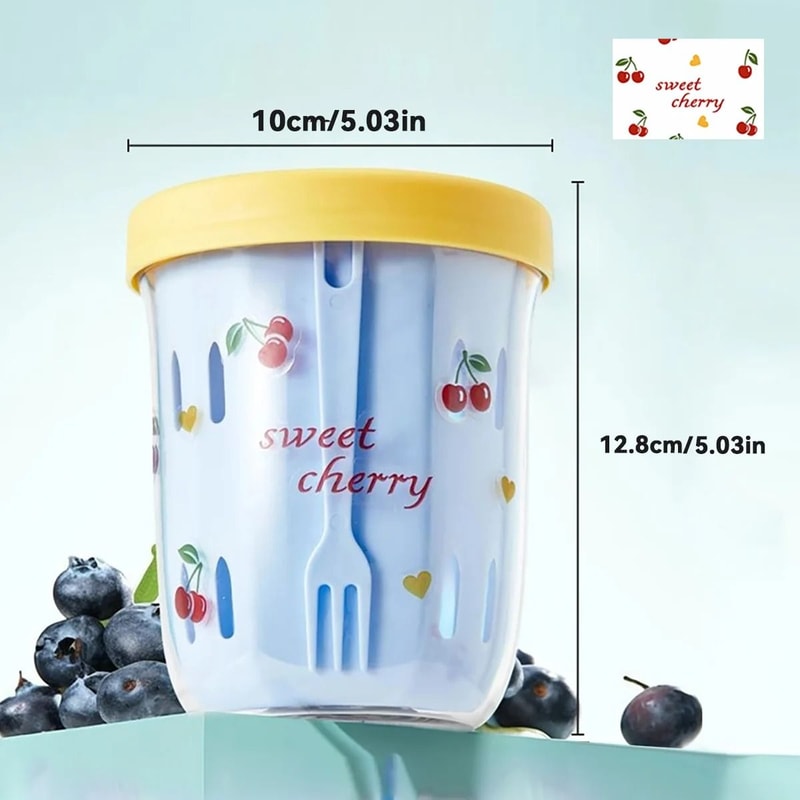 Double Layer Fruit Cup Portable Salad And Oat Container With Fork 8