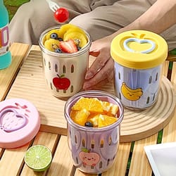 double layer fruit cup portable salad and oat container with fork