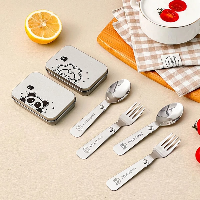 Folding Cutlery Set Portable Stainless Steel Camping Dinnerware With Case 9