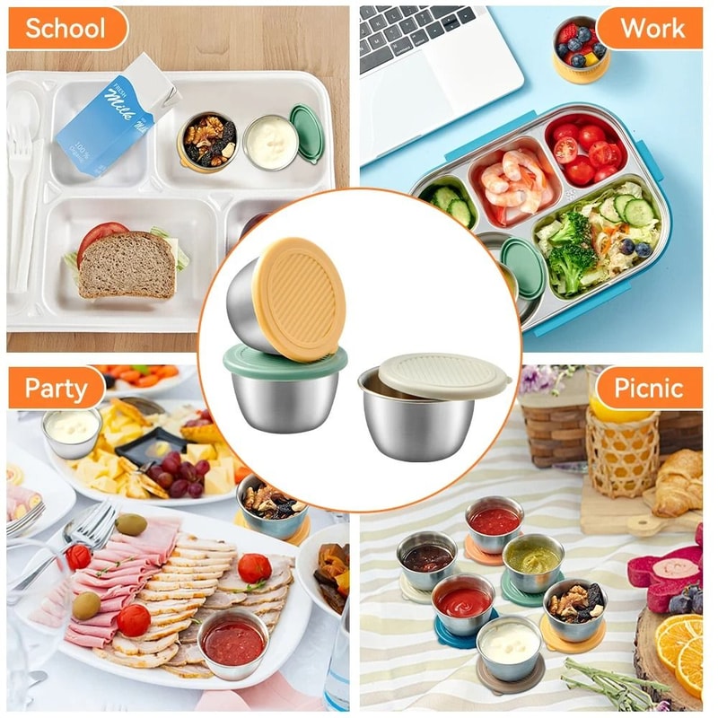 Stainless Steel Sauce Container With Lid Leak Proof Mini Dipping Dish 8