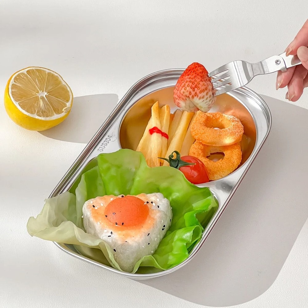 Stainless Steel Divided Salad Plate Stackable Kids Snack Dessert Plate 11