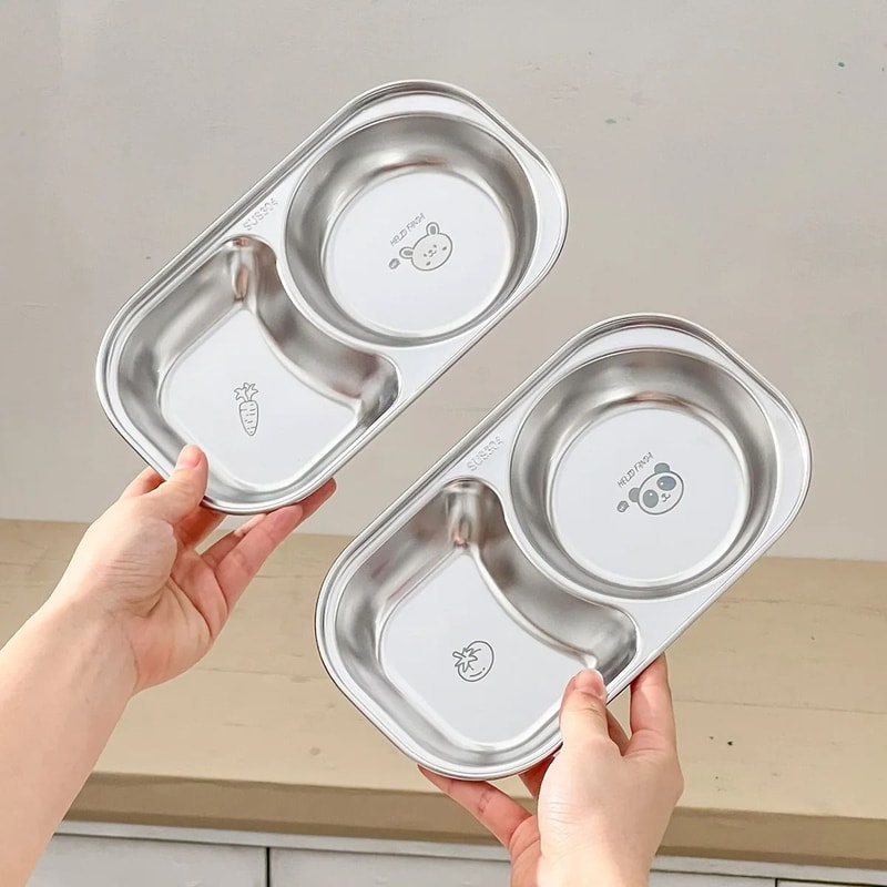 Stainless Steel Divided Salad Plate Stackable Kids Snack Dessert Plate 12