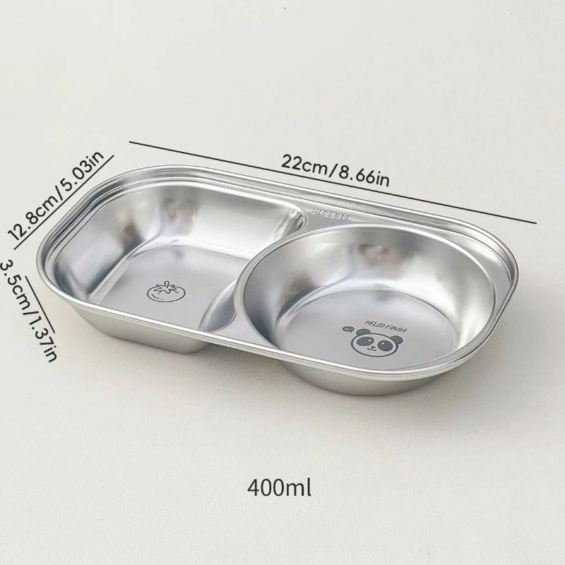 Stainless Steel Divided Salad Plate Stackable Kids Snack Dessert Plate 3