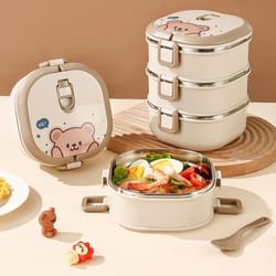 stainless steel insulated bento lunch box microwave safe multi layer food container