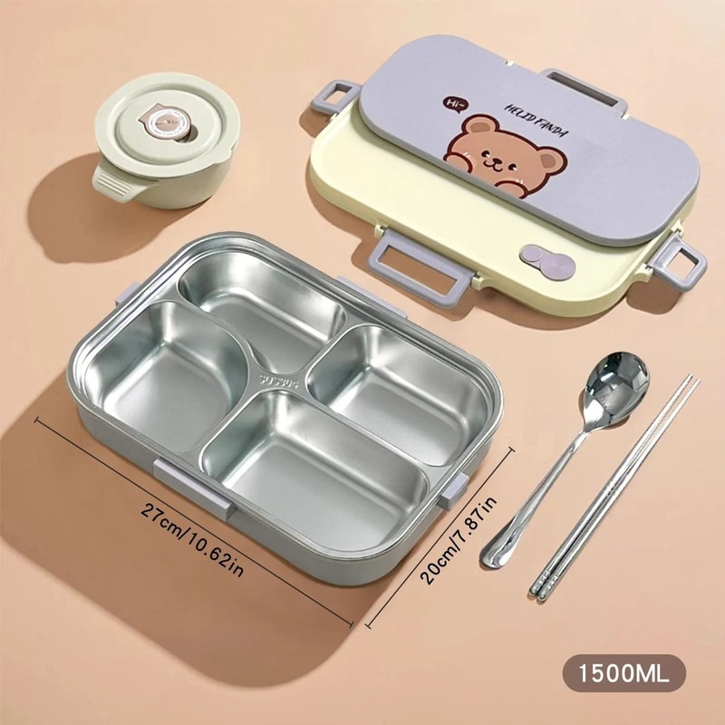 Stainless Steel Divided Lunch Container Large Capacity Bento Lunch Box Set 5
