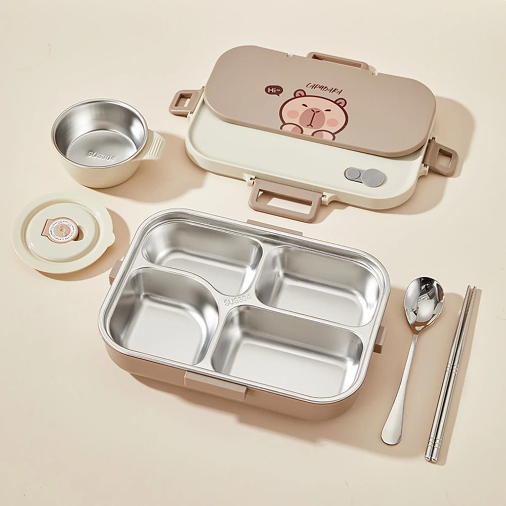 Stainless Steel Divided Lunch Container Large Capacity Bento Lunch Box Set 3