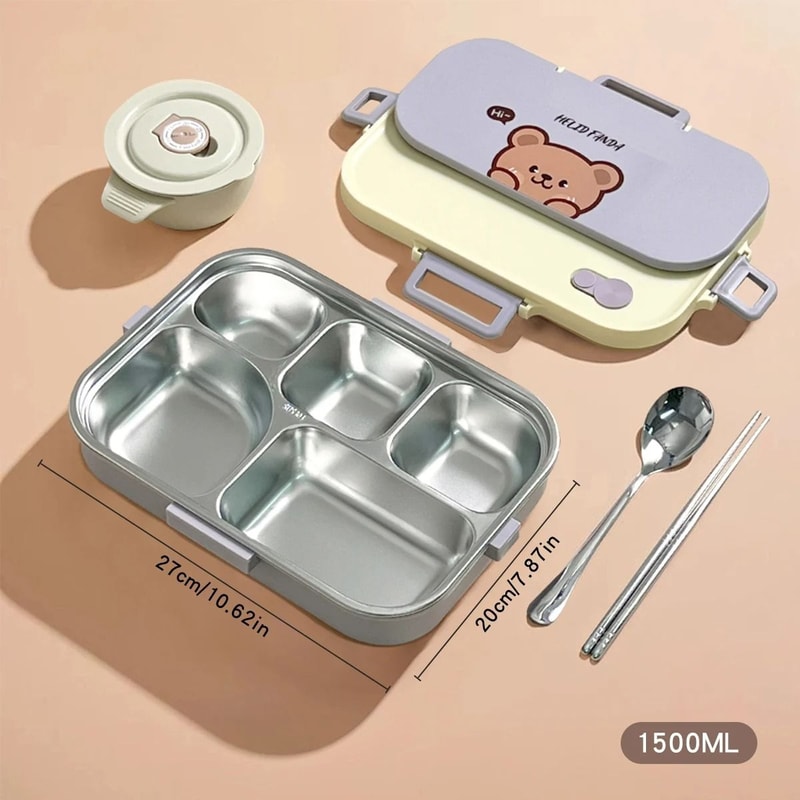 Stainless Steel Divided Lunch Container Large Capacity Bento Lunch Box Set 6