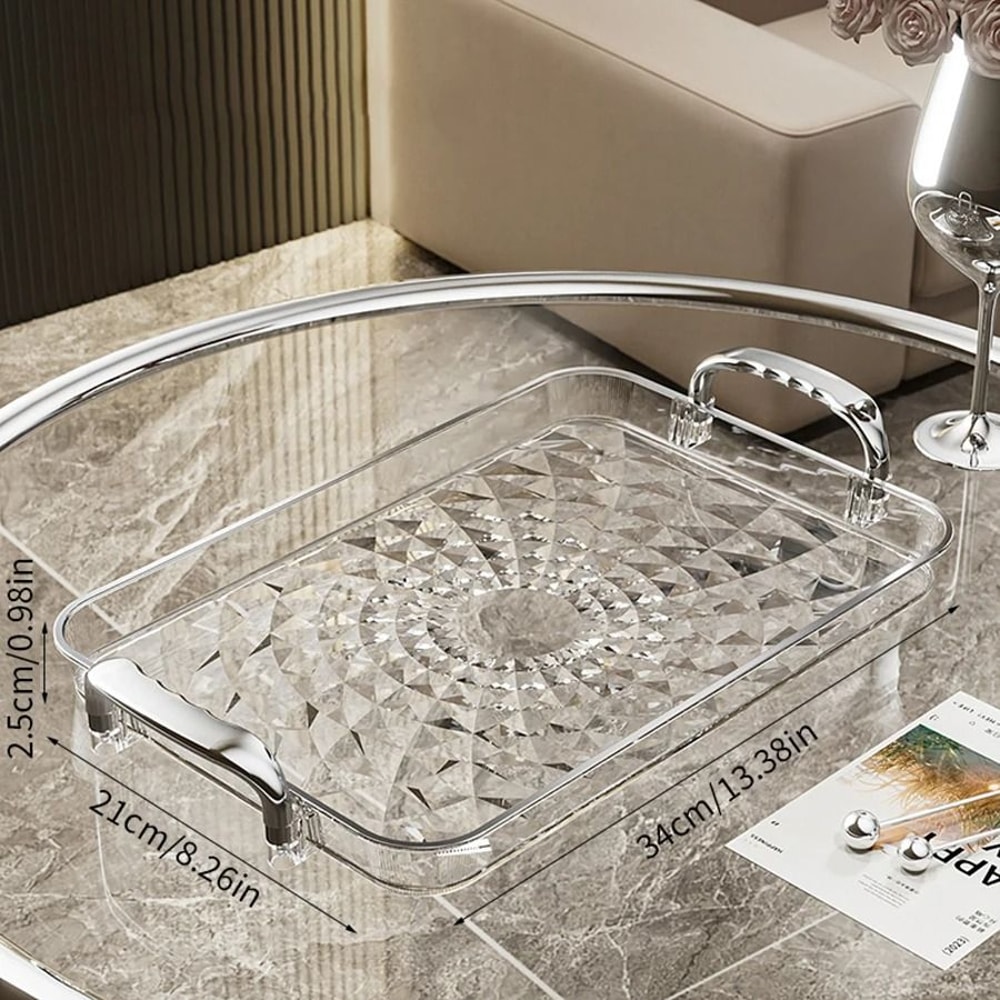Transparent Plastic Serving Tray With Double Handles Decorative Storage Tray 6