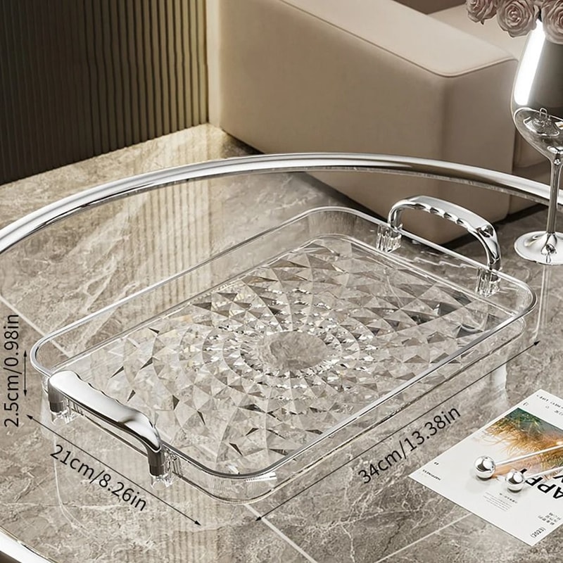 Transparent Plastic Serving Tray With Double Handles Decorative Storage Tray 6