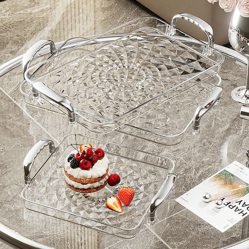 Transparent Plastic Serving Tray With Double Handles Decorative Storage Tray 11