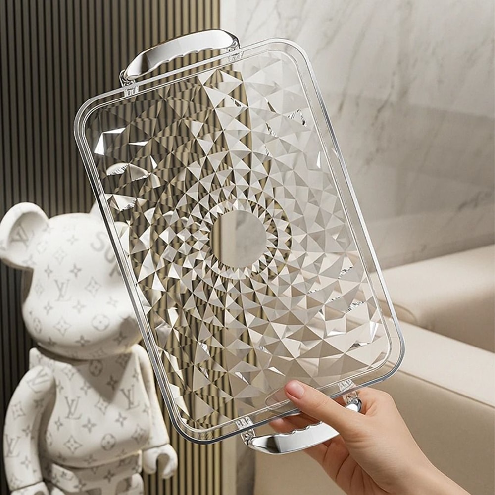 Transparent Plastic Serving Tray With Double Handles Decorative Storage Tray 12