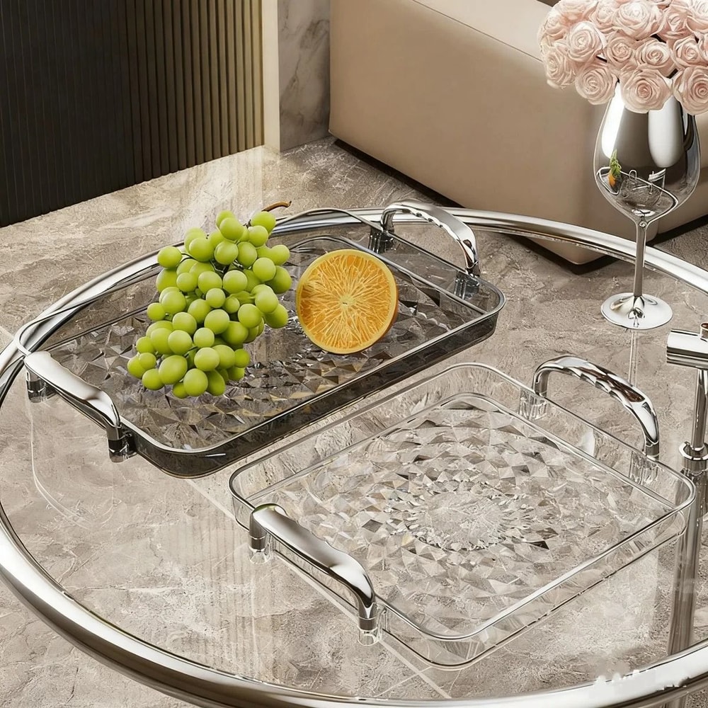 Transparent Plastic Serving Tray With Double Handles Decorative Storage Tray 0