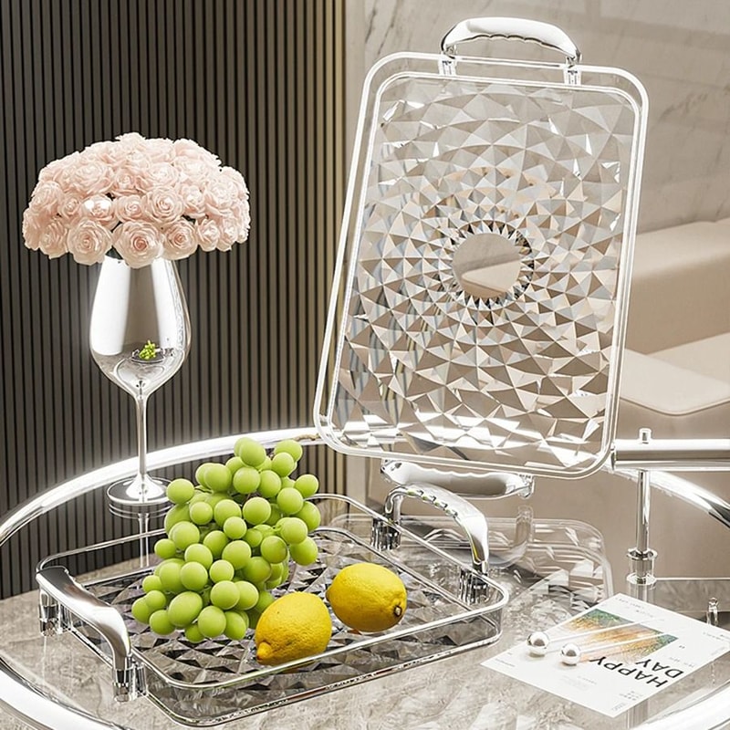 Transparent Plastic Serving Tray With Double Handles Decorative Storage Tray 14