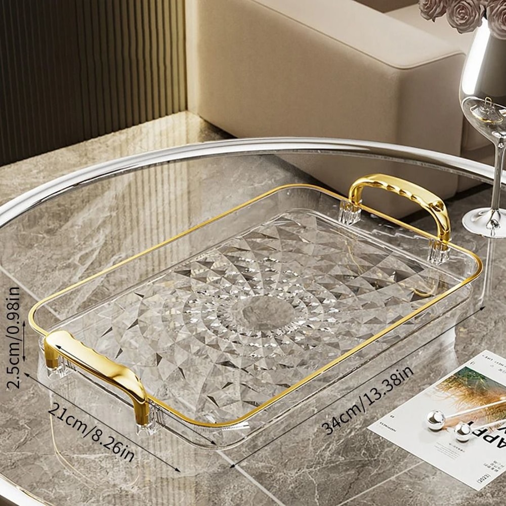Transparent Plastic Serving Tray With Double Handles Decorative Storage Tray 7