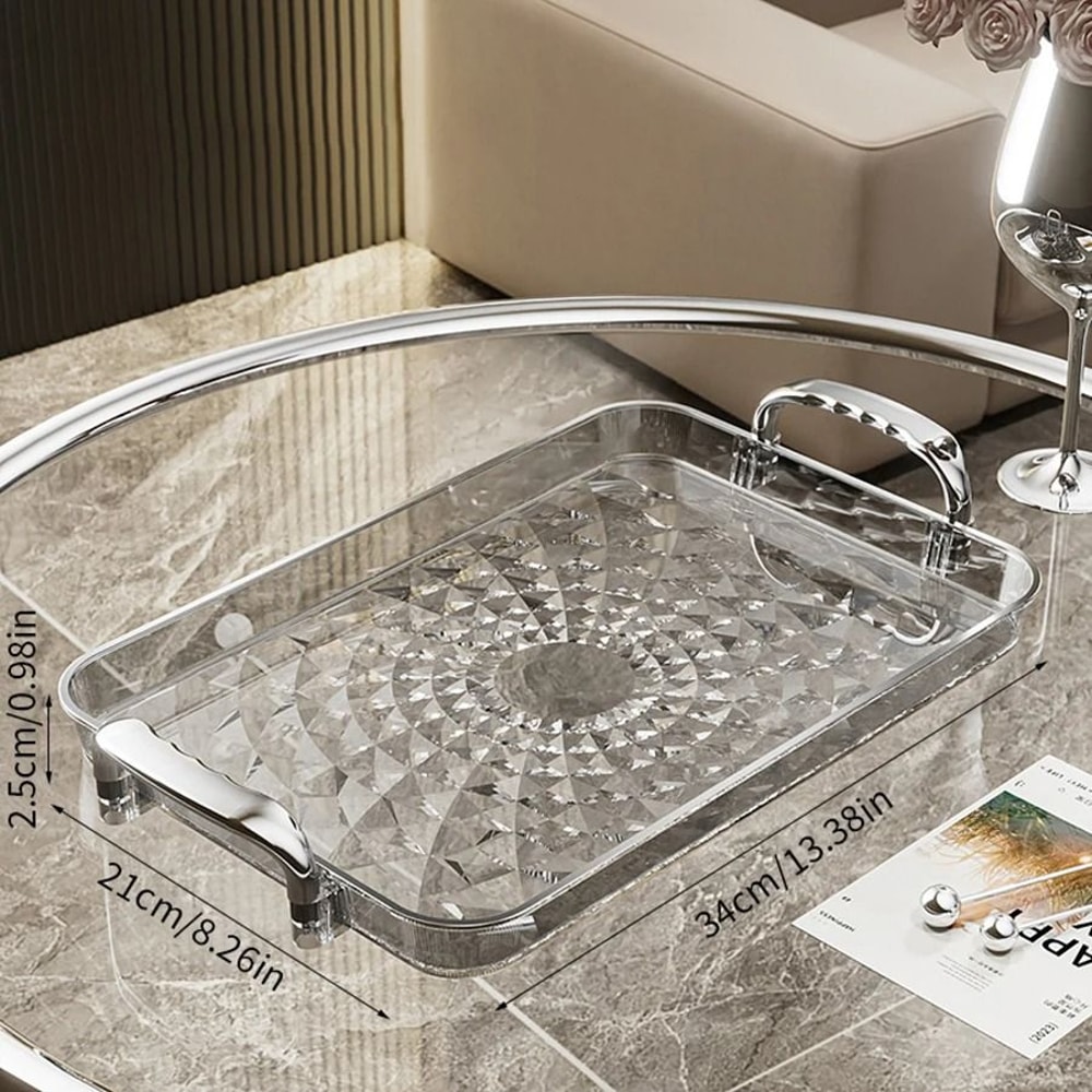 Transparent Plastic Serving Tray With Double Handles Decorative Storage Tray 5
