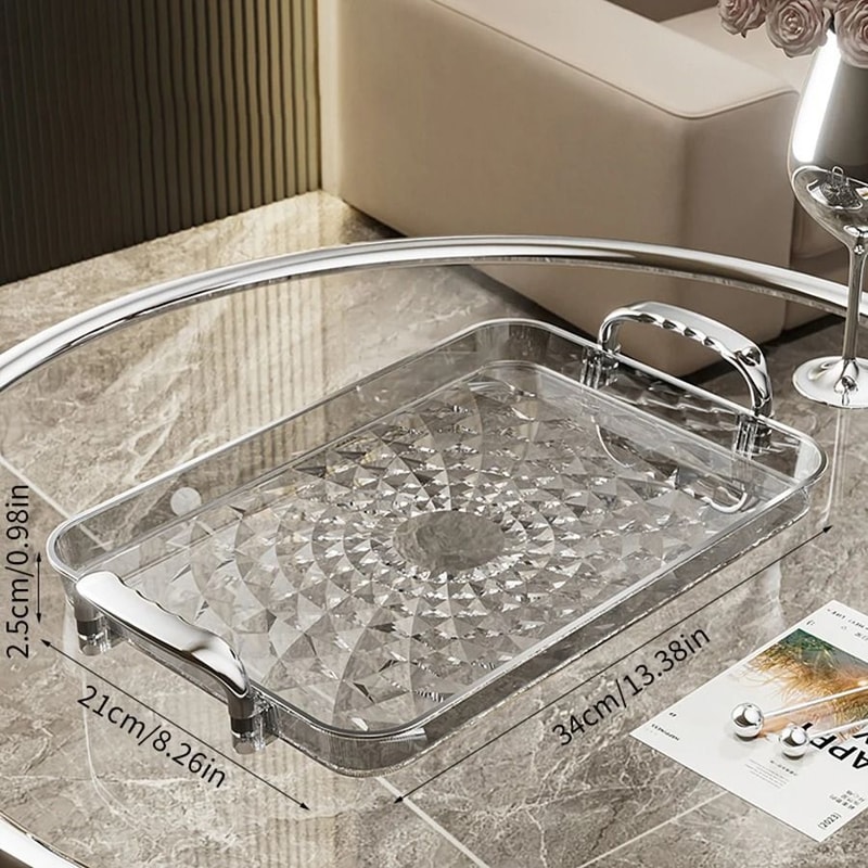 Transparent Plastic Serving Tray With Double Handles Decorative Storage Tray 5
