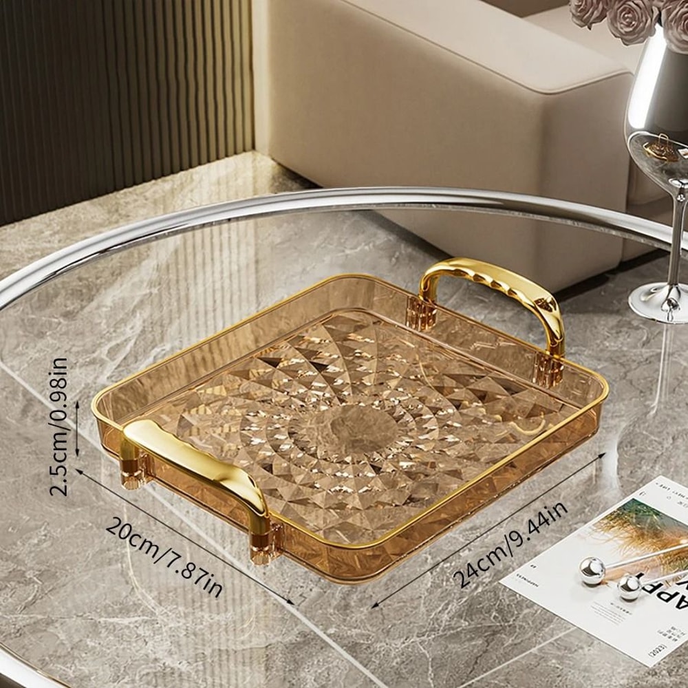 Transparent Plastic Serving Tray With Double Handles Decorative Storage Tray 4