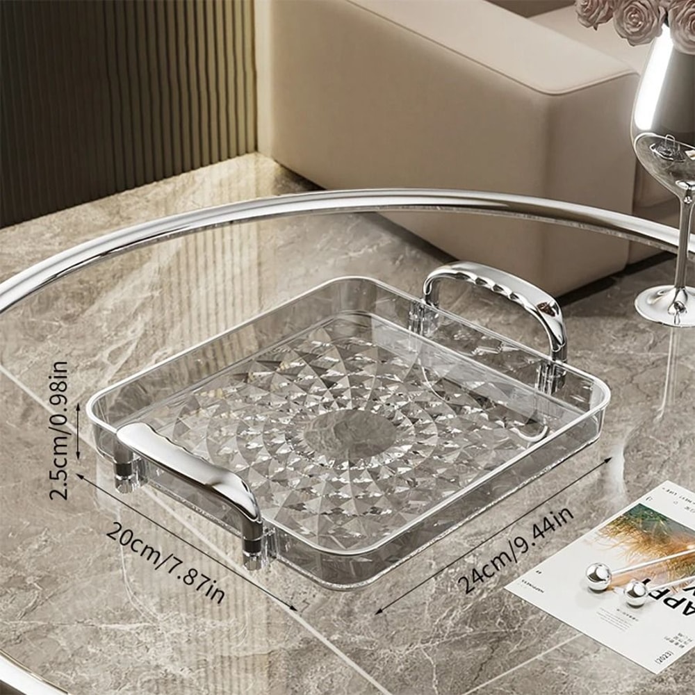 Transparent Plastic Serving Tray With Double Handles Decorative Storage Tray 1