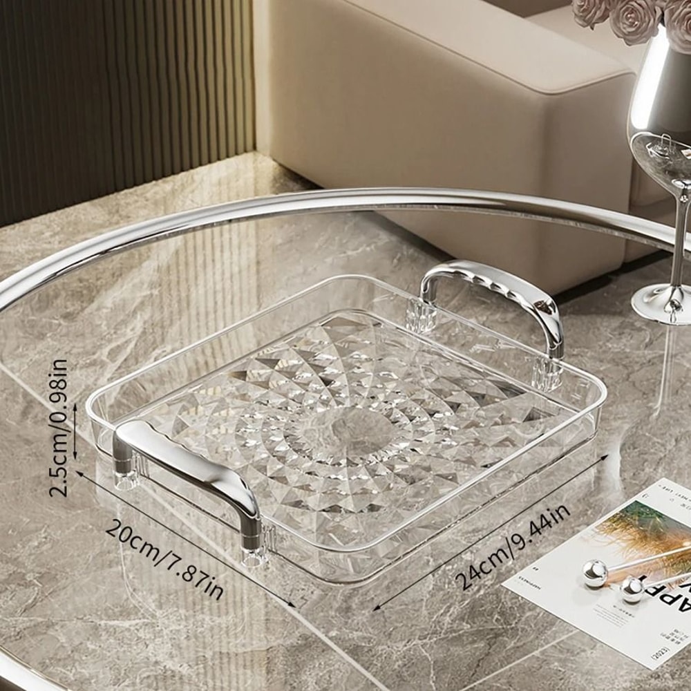 Transparent Plastic Serving Tray With Double Handles Decorative Storage Tray 2