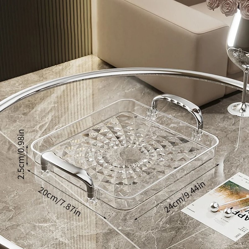 Transparent Plastic Serving Tray With Double Handles Decorative Storage Tray 2