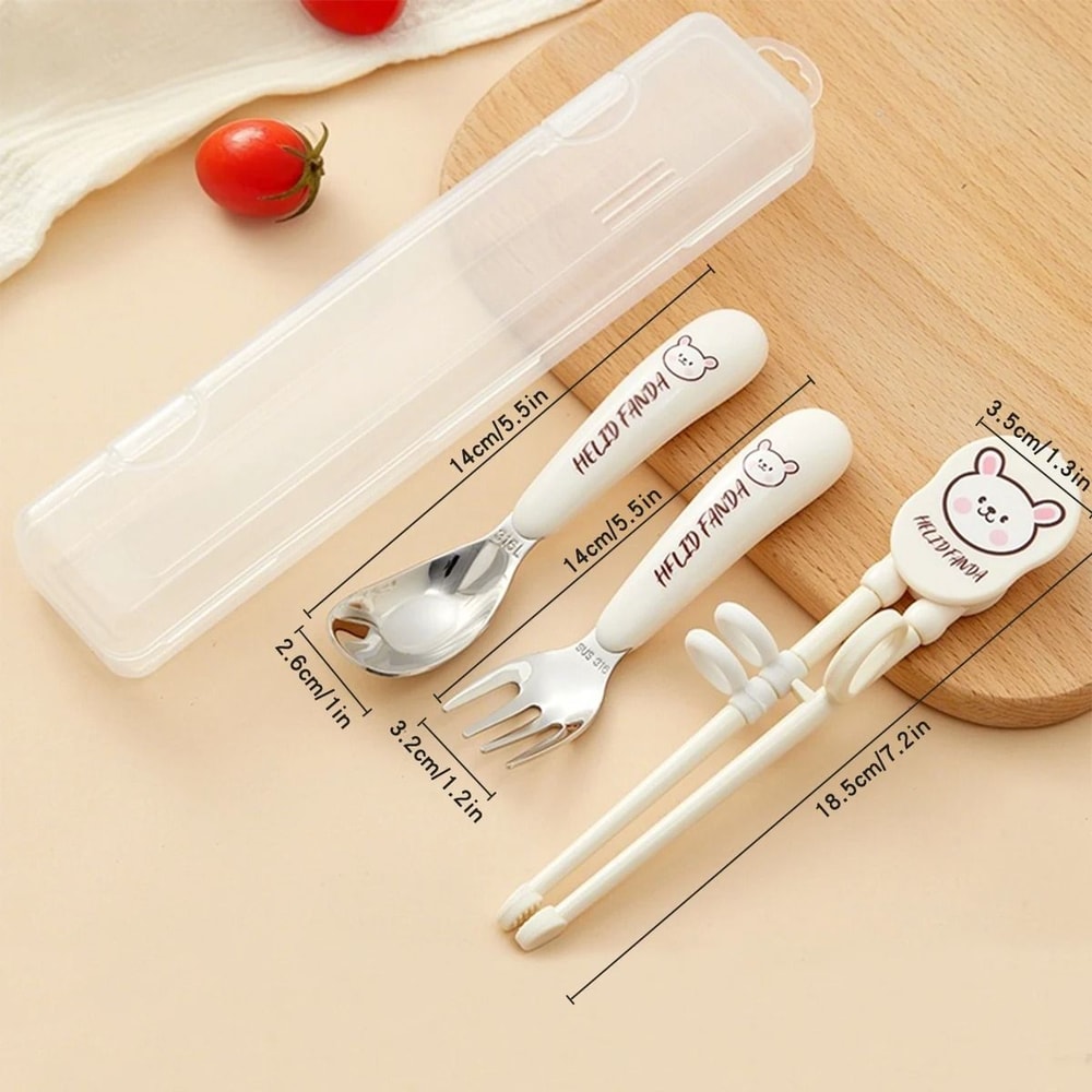 Kids Stainless Steel Cutlery Set Training Chopsticks Spoon And Fork 11