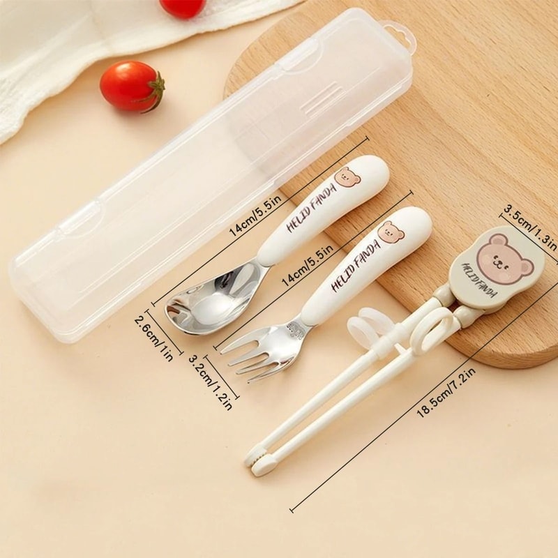 Kids Stainless Steel Cutlery Set Training Chopsticks Spoon And Fork 9