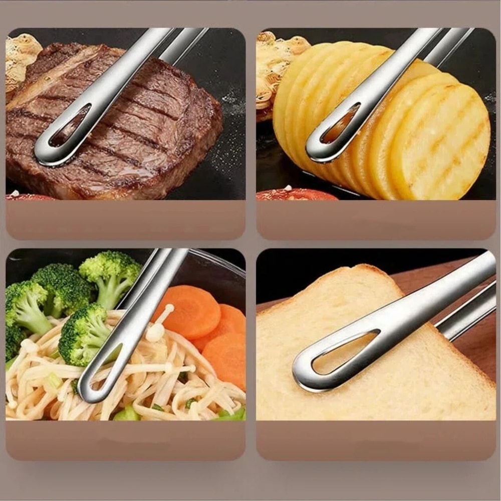 Stainless Steel Non Slip Long Handle BBQ Grill Tongs For Cooking 4
