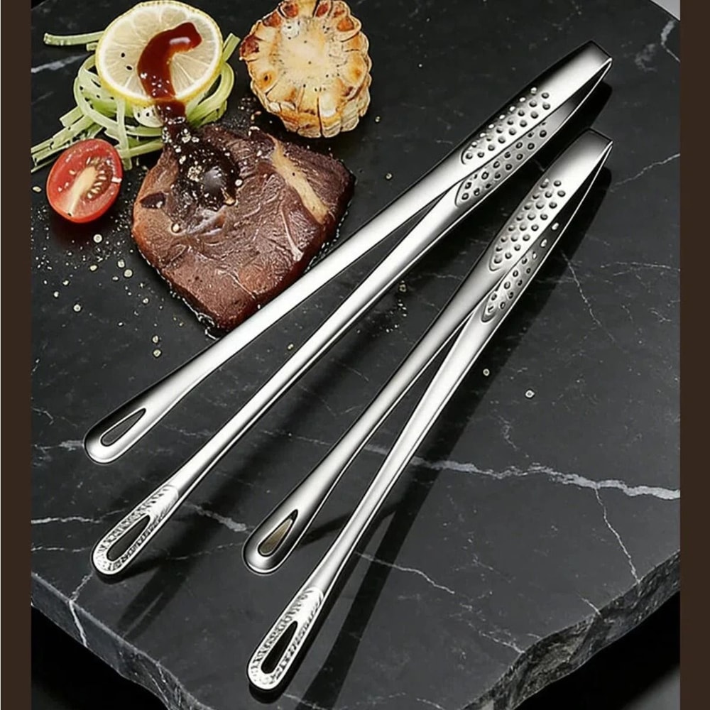 Stainless Steel Non Slip Long Handle BBQ Grill Tongs For Cooking 5