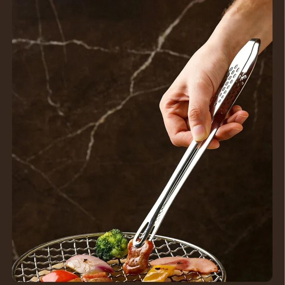Stainless Steel Non Slip Long Handle BBQ Grill Tongs For Cooking 6