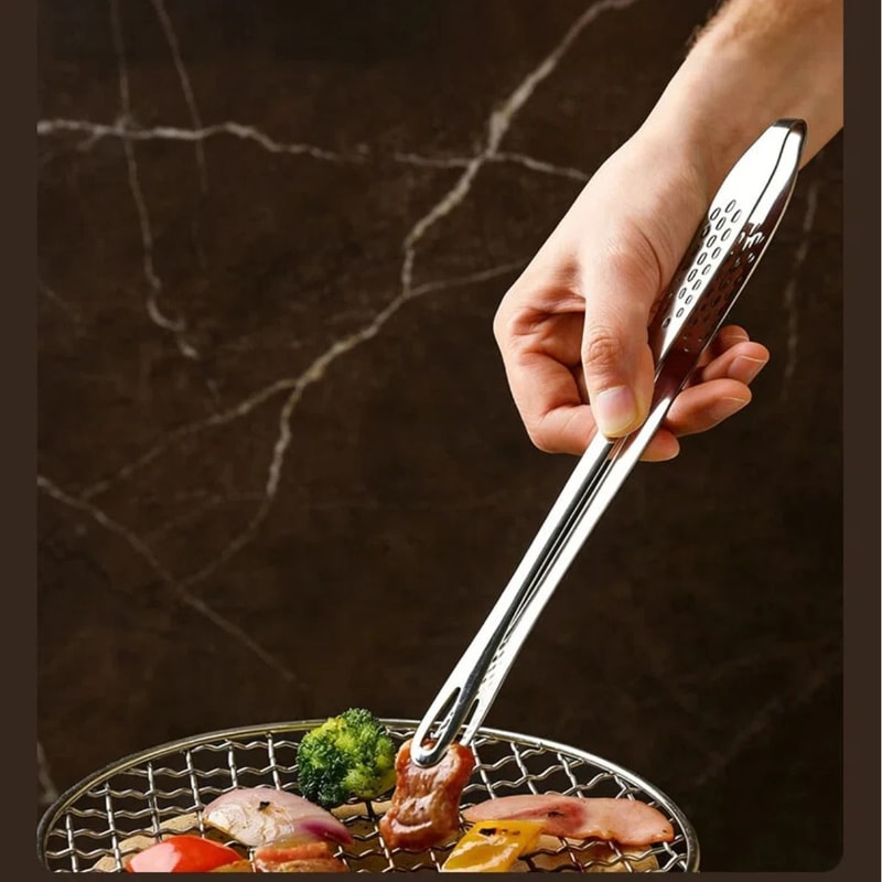 Stainless Steel Non Slip Long Handle BBQ Grill Tongs For Cooking 6