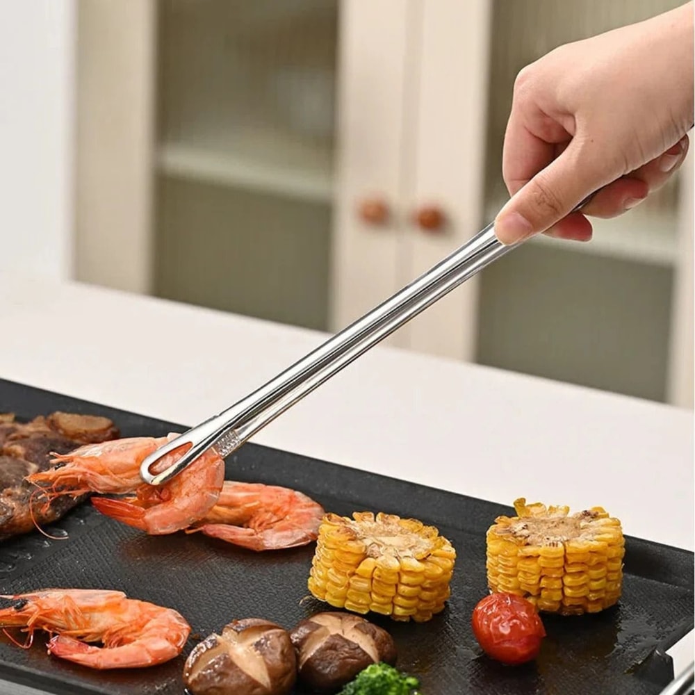 Stainless Steel Non Slip Long Handle BBQ Grill Tongs For Cooking 7