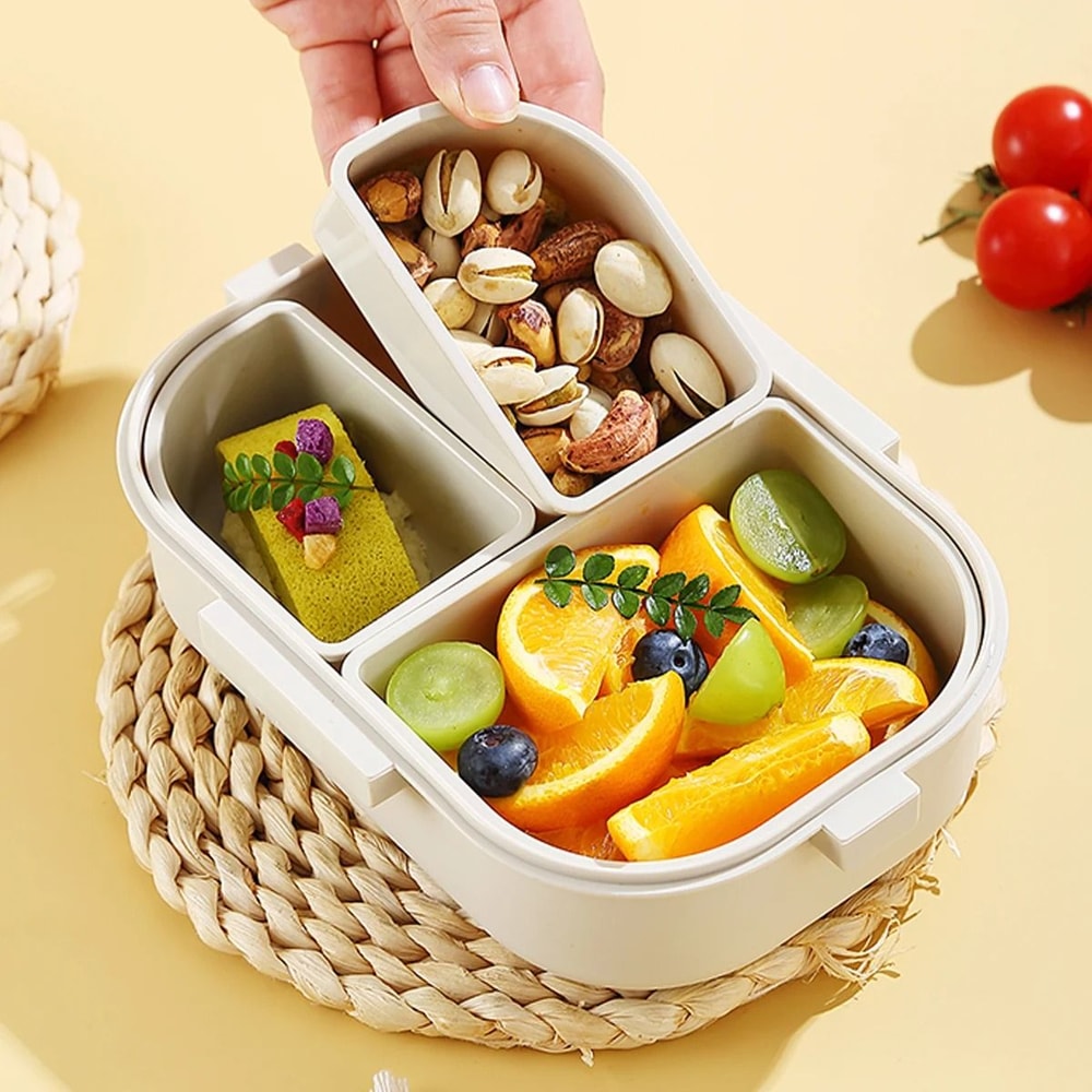 Detachable 3 Grid Plastic Lunch Box Leak Proof Food Container For Kids And Students 8