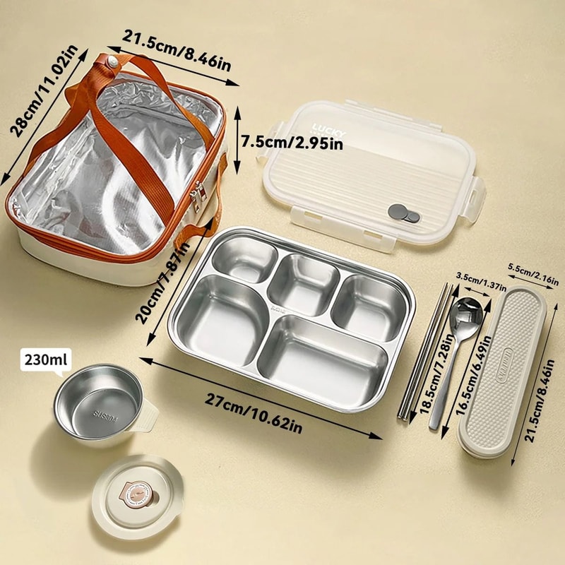 Portable Stainless Steel Divided Lunch Box Large Capacity With Lid For Kids And Students 8