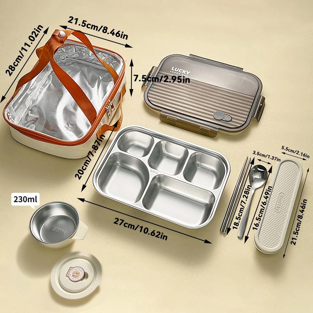 Portable Stainless Steel Divided Lunch Box Large Capacity With Lid For Kids And Students 12