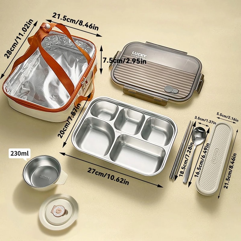 Portable Stainless Steel Divided Lunch Box Large Capacity With Lid For Kids And Students 12