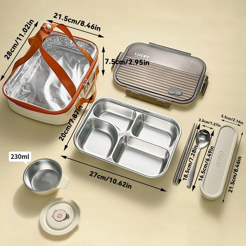 Portable Stainless Steel Divided Lunch Box Large Capacity With Lid For Kids And Students 11