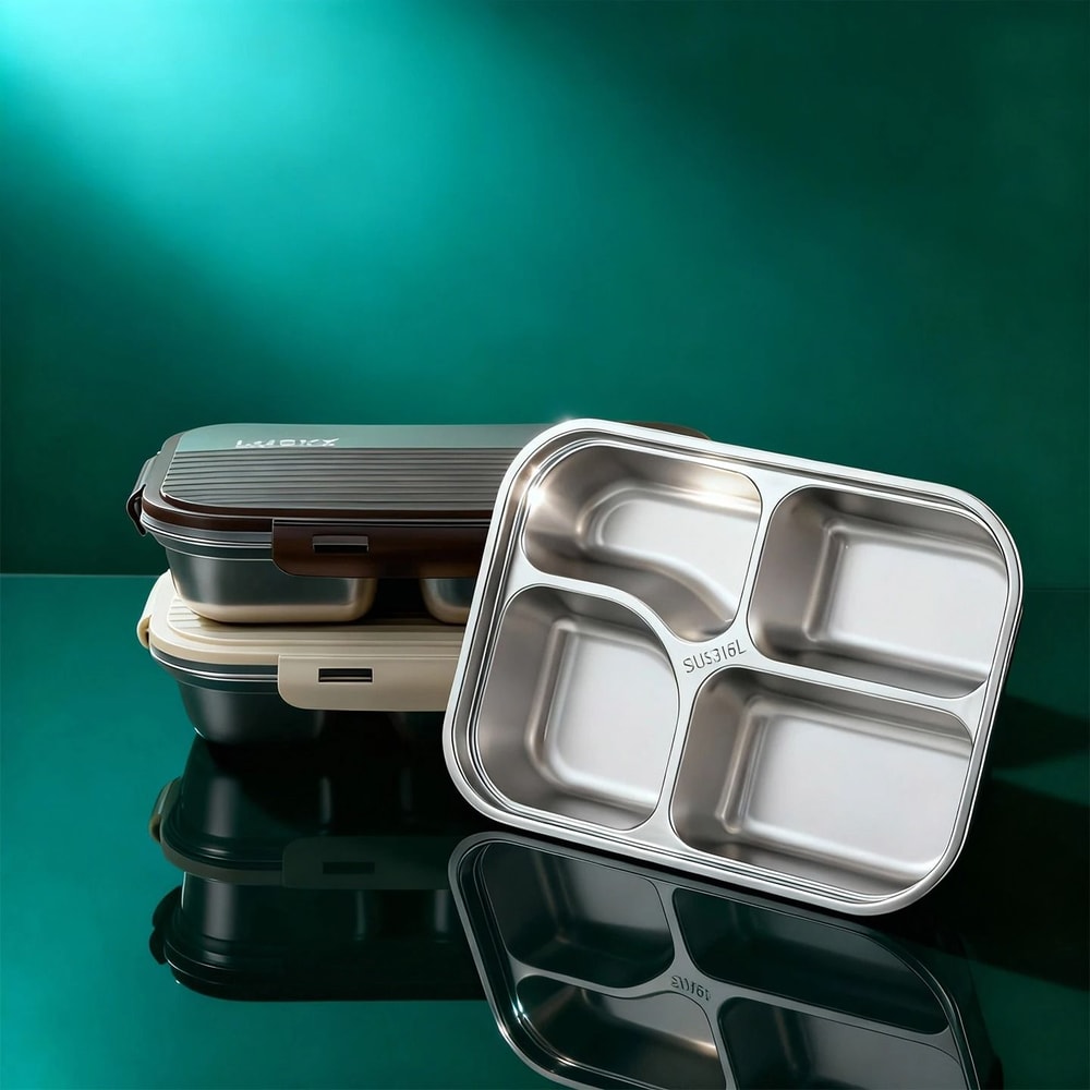 Portable Stainless Steel Divided Lunch Box Large Capacity With Lid For Kids And Students 14