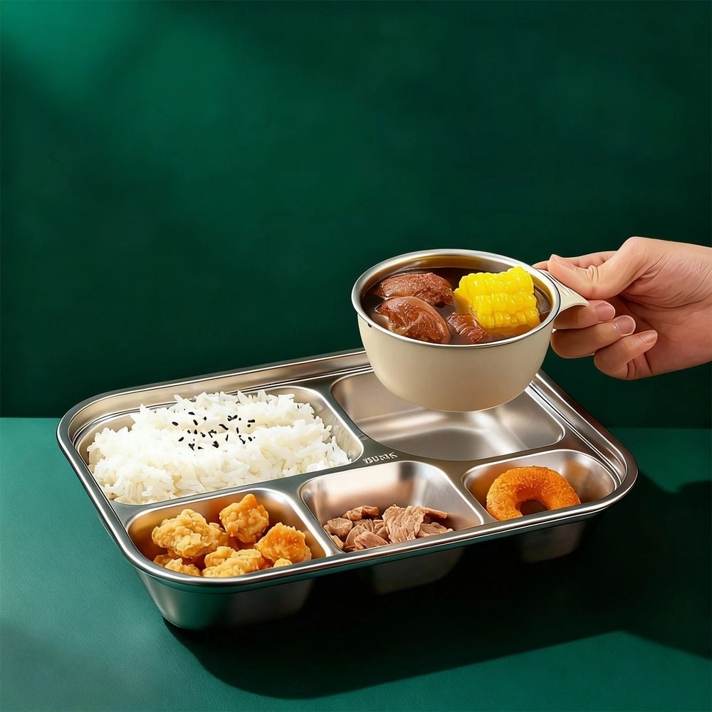 Portable Stainless Steel Divided Lunch Box Large Capacity With Lid For Kids And Students 17